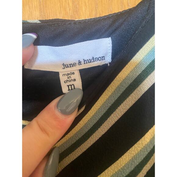 June & Hudson black green yellow striped wide leg jumpsuit - Picture 7 of 8